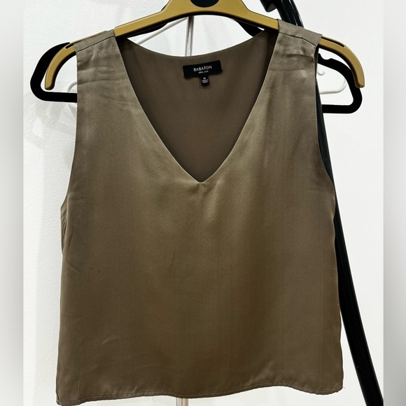 Babaton Silk Murphy Blouse- Dark Taupe/Olive - Picture 3 of 9